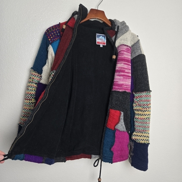 SHOPOHOLIC FASHION Hoodie Jacket Mens Small Knitted Multicoloured Wool Patch - Picture 12 of 16